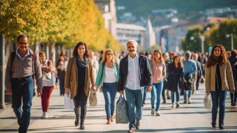 Foto de un grupo de personas andando por calles del País Vasco.