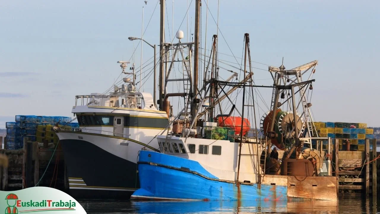 Ofertas de empleo de Lanbide sobre pesca y acuicultura en Araba 27 Foto de unos barcos pesqueros en puerto en referencia a las ofertas de empleo de Lanbide sobre pesca y acuicultura.